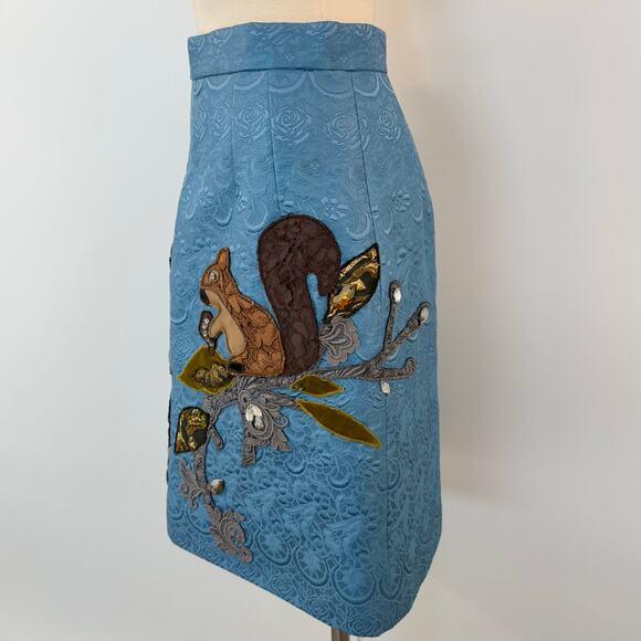 Dolce & Gabbana Jacquard Embellished A-Line Skirt Squirrel Blue 40 US4 NWT - Picture 6 of 15